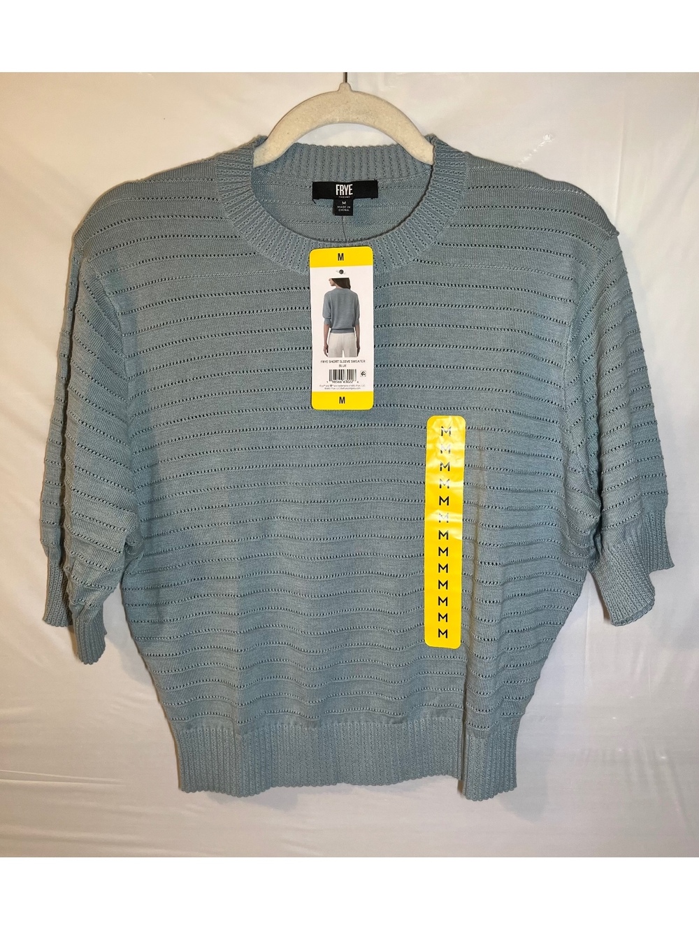 FRYE Women's Medium Blue Short Sleeve Cotton Sweater
